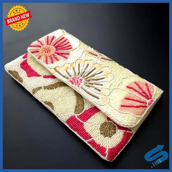 Handmade Beaded Leather Clutch Evening Bag for Weddings Parties - Picture 3 of 3